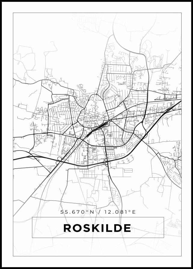 Kart - Roskilde - Hvit Plakat