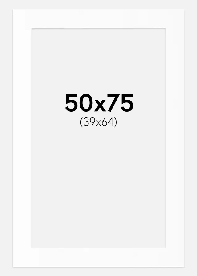 Passepartout Hvit Standard (Hvit kerne) 50x75 cm (39x64)