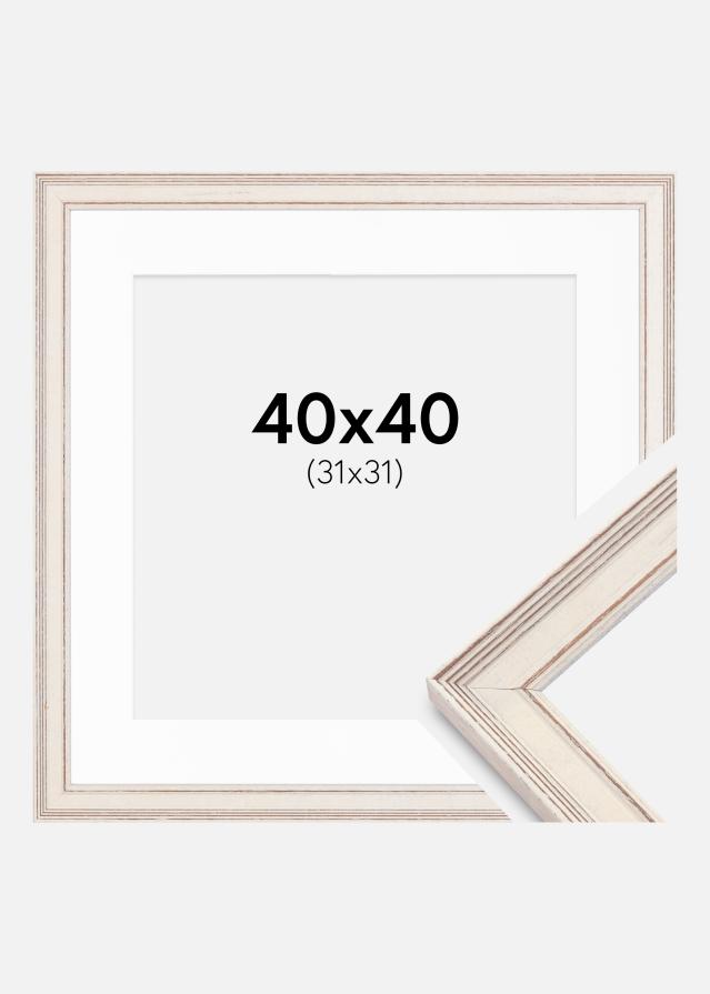 Ramme Shabby Chic Hvit 40x40 cm - Passepartout Hvit 32x32 cm