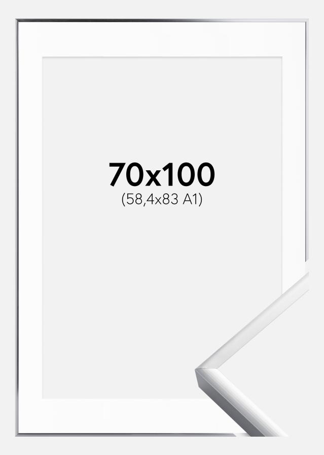 Ramme Poster Frame Aluminum Sølv 70x100 cm - Passepartout Hvit 59,4x84 cm (A1)