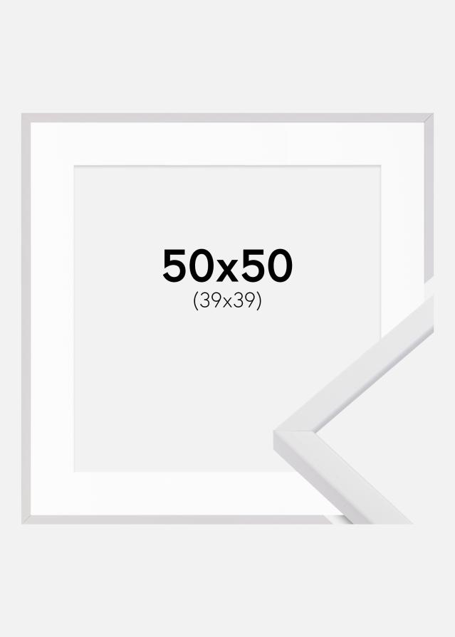 Ramme E-Line Hvit 50x50 cm - Passepartout Hvit 40x40 cm