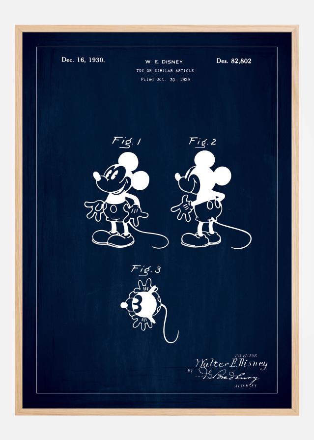 Patenttegning - Disney - Mickey - Blå Plakat