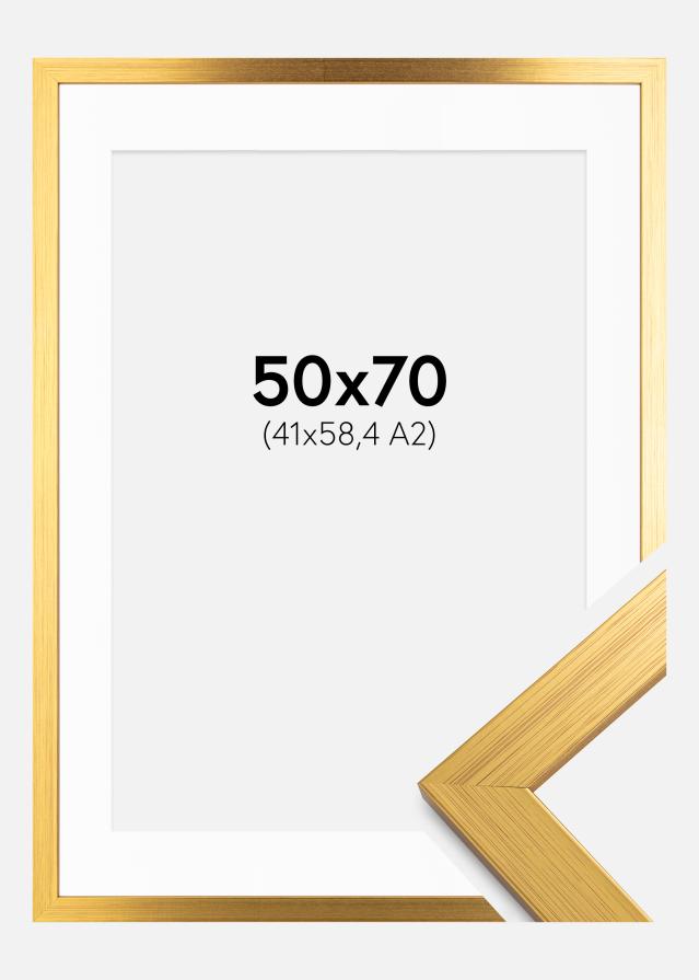 Ramme Gold Wood 50x70 cm - Passepartout Hvit 42x59,4 cm (A2)