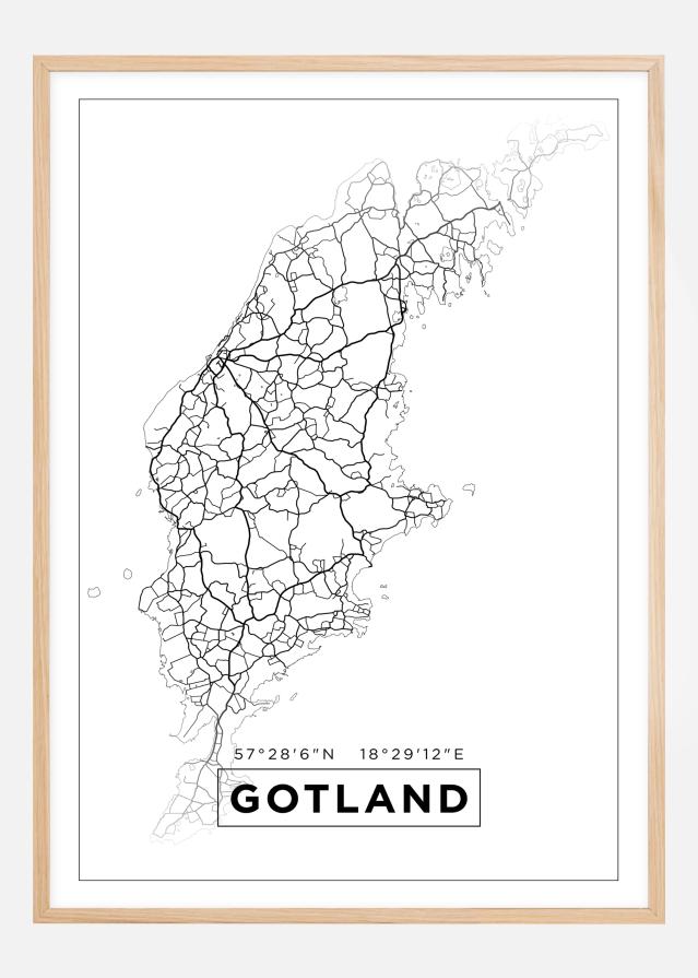 Kart - Gotland - Hvit Plakat