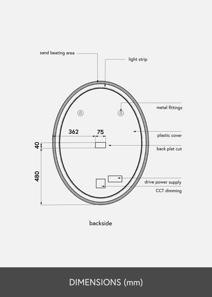 KAILA Speil Oval LED 80x100 cm