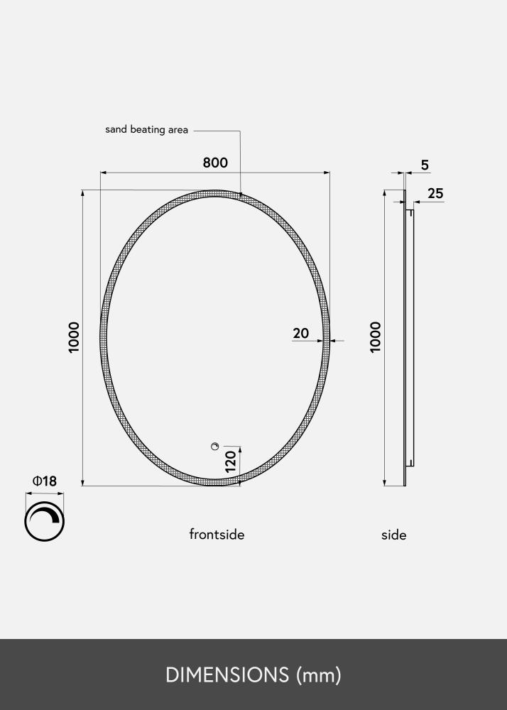 KAILA Speil Oval LED 80x100 cm