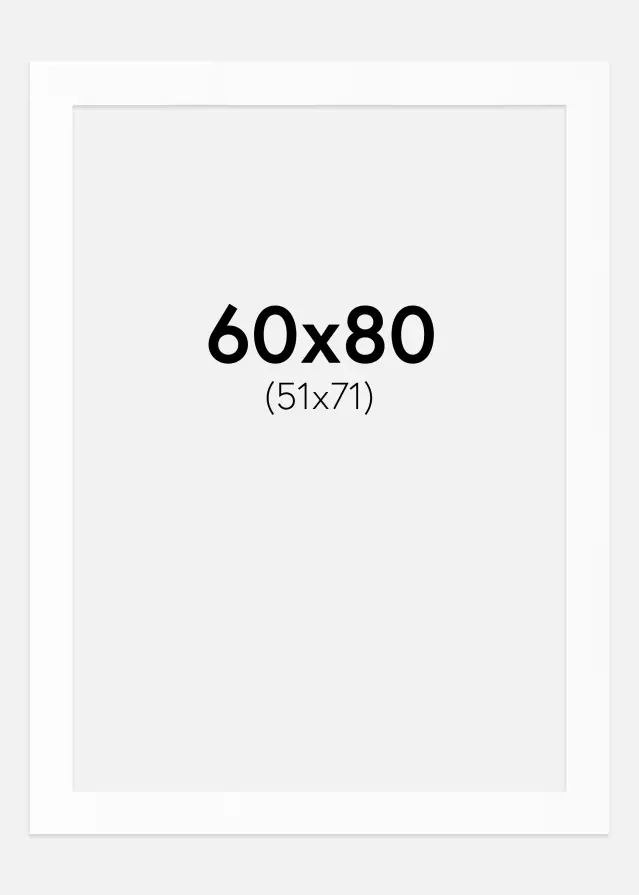 Passepartout Hvit Standard (Hvit kerne) 60x80 cm (51x71)