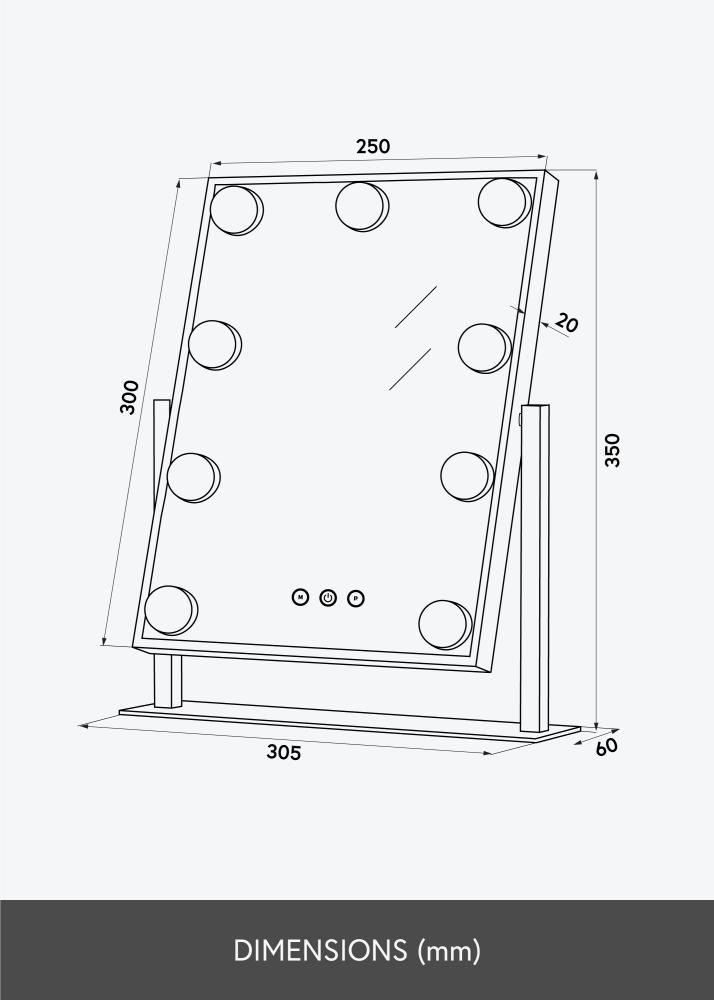KAILA Sminkespeil Hollywood 9 Hvit 25x30 cm