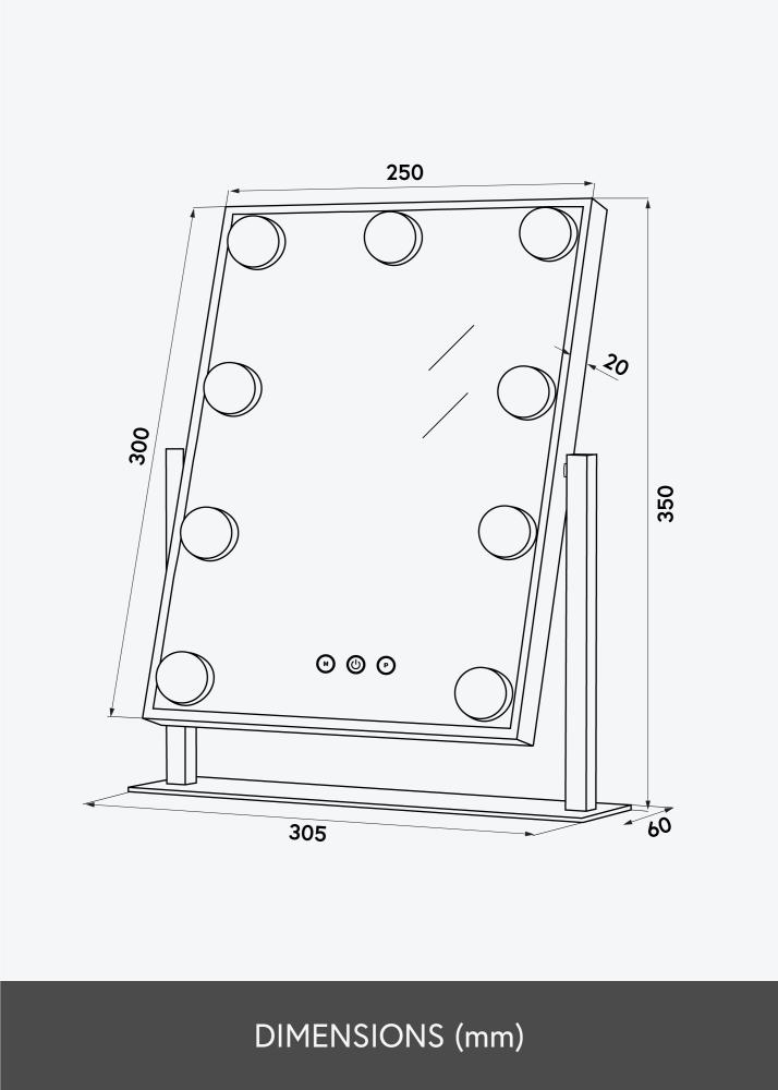 KAILA Sminkespeil Hollywood 9 Svart 25x30 cm