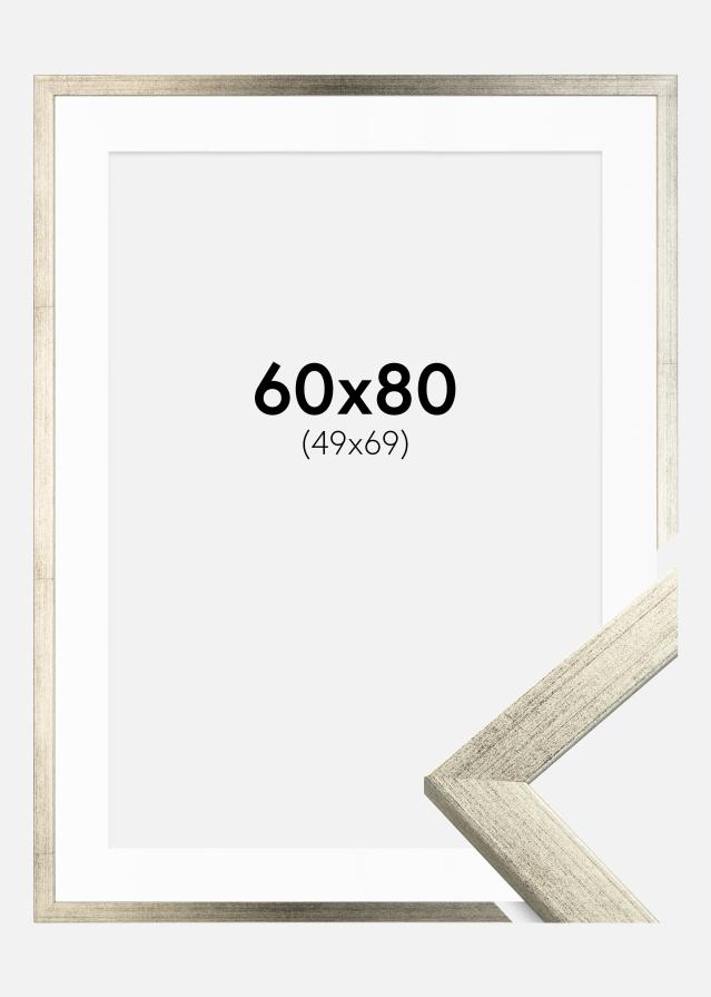 Ramme Stilren Sølv 60x80 cm - Passepartout Hvit 50x70 cm