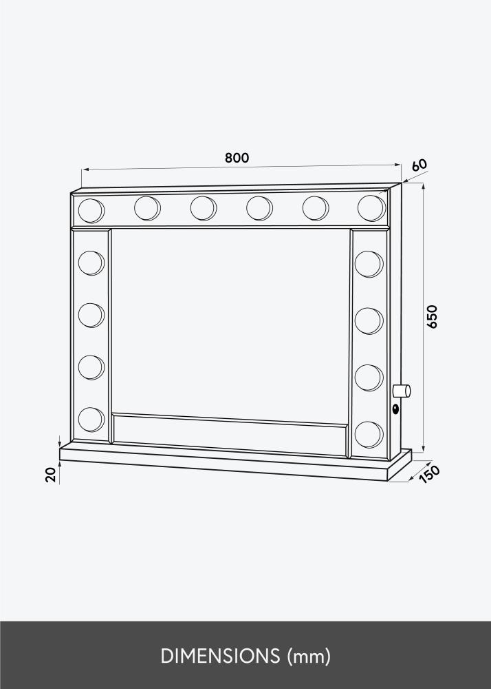 KAILA Sminkespeil Hollywood 14 E27 Sølv 80x65 cm