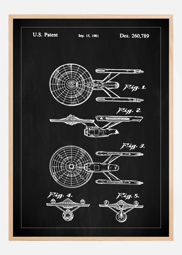 Patenttegning - Star Trek - USS Enterprise - Svart Plakat