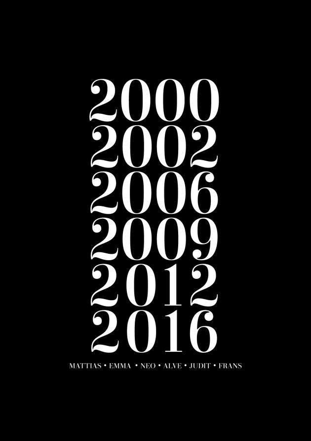 Familiebilde - 6 Fødselsår & Navn - Svart