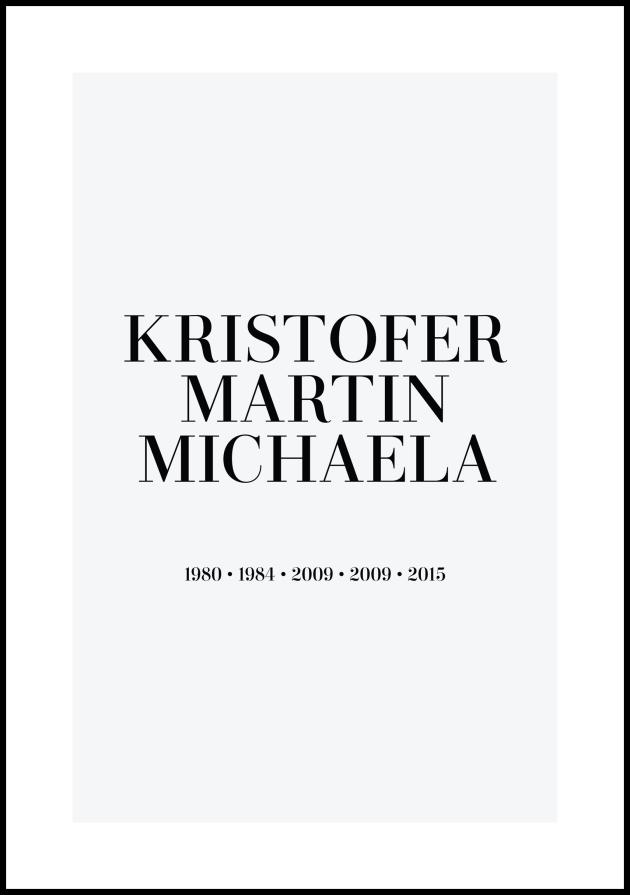 Familiebilde - 3 Navn & Fødselsår - Grå