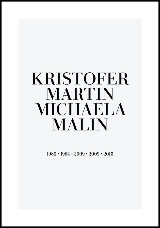 Familiebilde - 4 Navn & Fødselsår - Grå