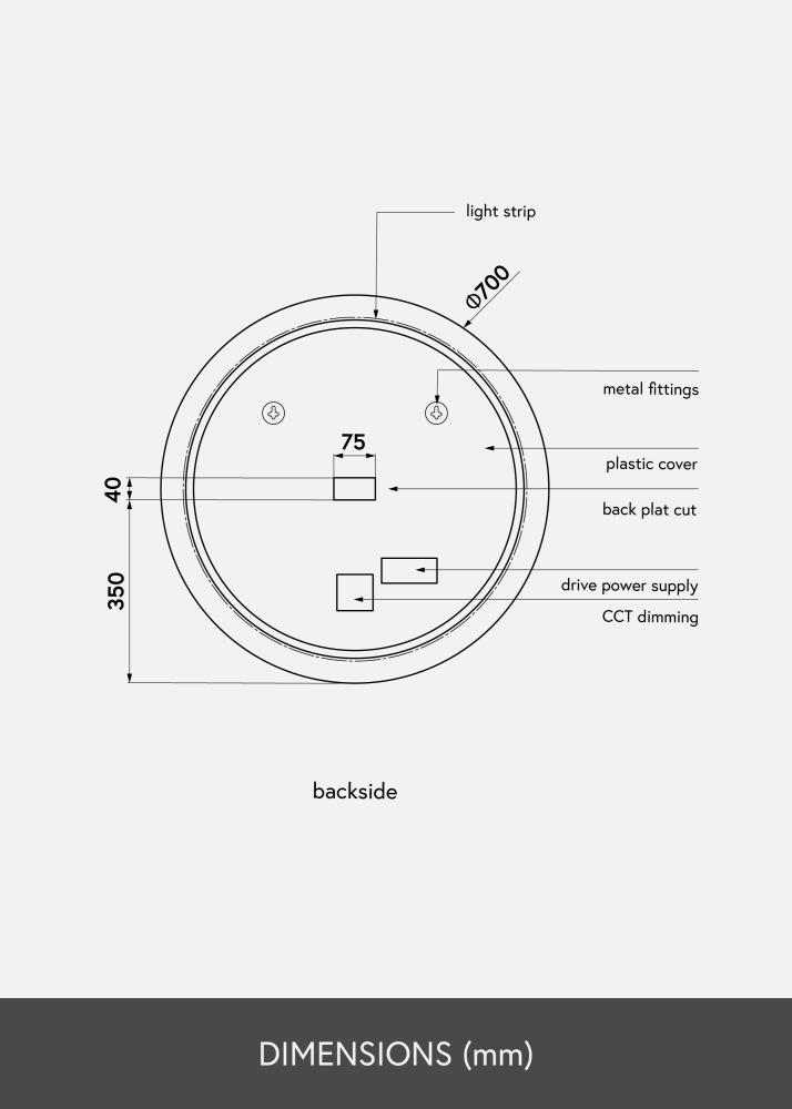 KAILA Speil LED 70 cm Ø