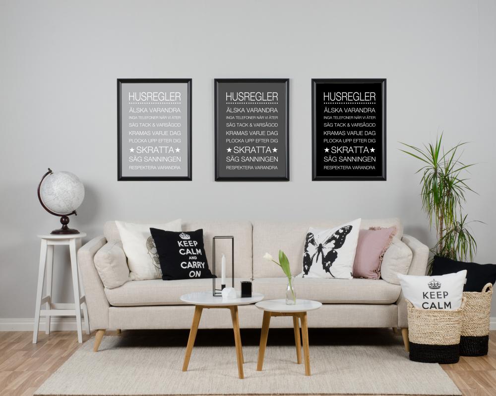 Husregler - Svart med hvitt trykk Plakat