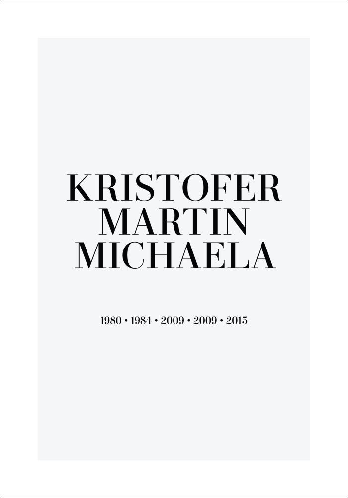 Familiebilde - 3 Navn & Fødselsår - Grå