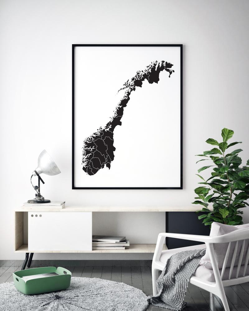 Kart - Norge - Svart Plakat