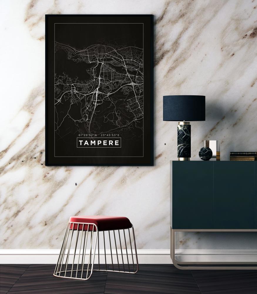 Kart - Tampere - Svart Plakat