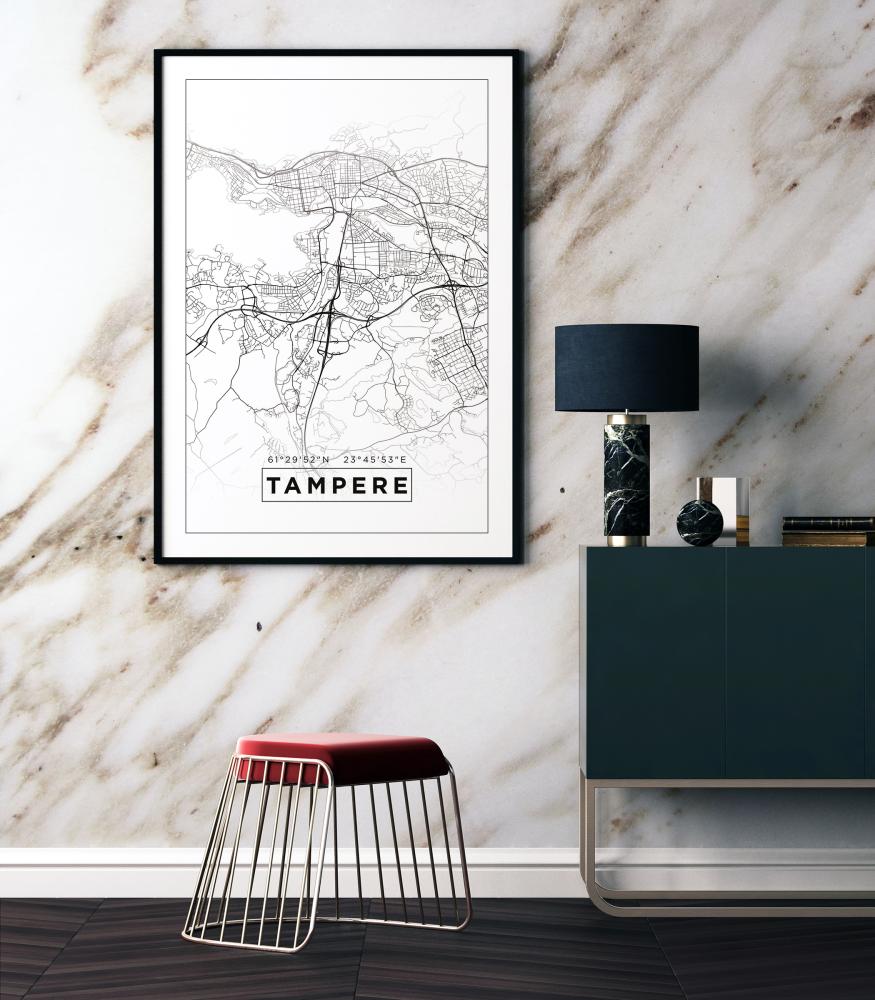 Kart - Tampere - Hvit Plakat