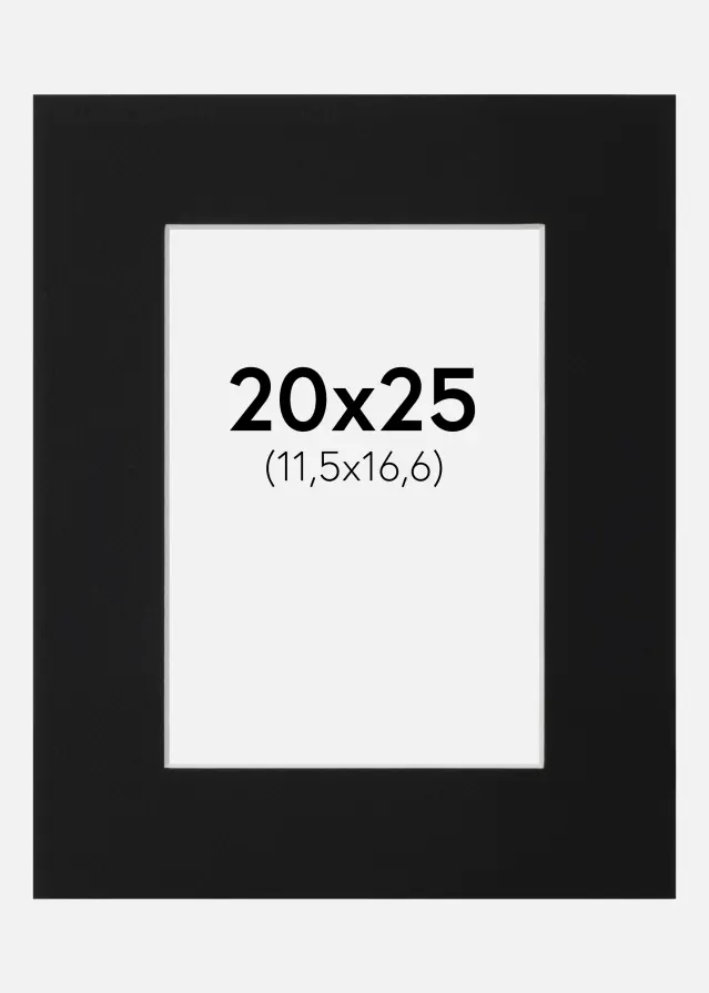 Passepartout Svart Standard (Hvit kjerne) 20x25 cm (11,5x16,6)