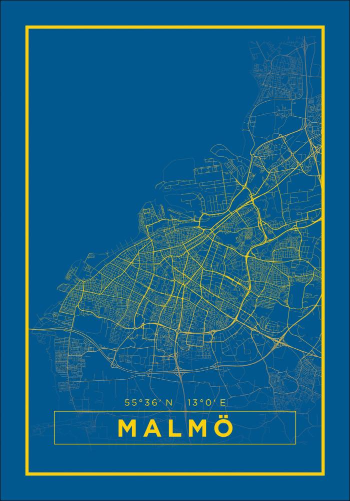 Kart - Malmö - Poster - Blå