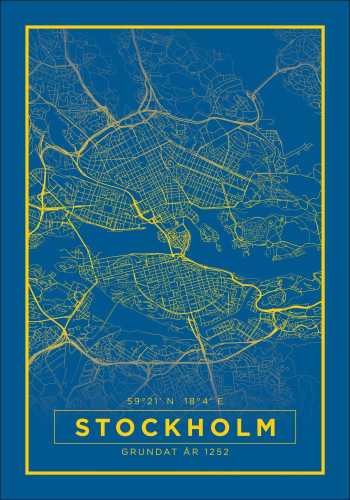 Kart - Stockholm - Poster - Blå