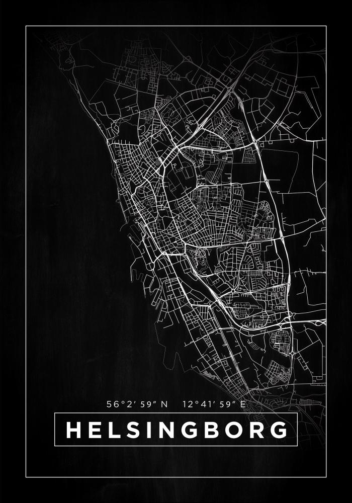 Kart - Helsingborg - Poster - Svart Plakat