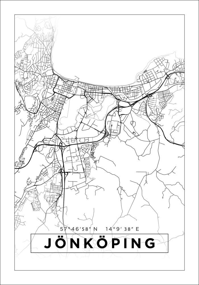 Kart - Jönköping - Poster - Hvit Plakat