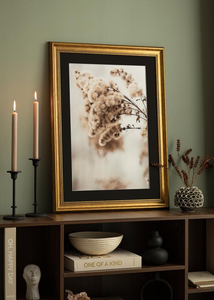 Ramme Rokokko Gull 40x50 cm - Passepartout Svart 29,7x42 cm (A3)