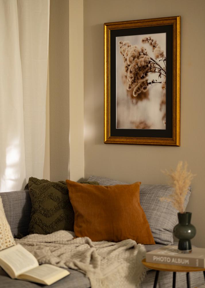 Ramme Rokokko Gull 40x50 cm - Passepartout Svart 29,7x42 cm (A3)