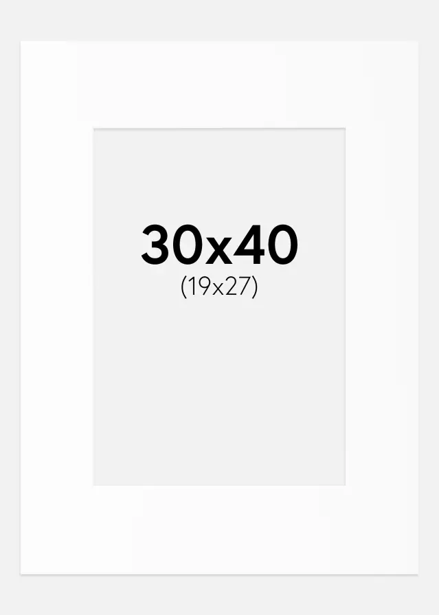 Passepartout Hvit Standard (Hvit kerne) 30x40 cm (19x27)