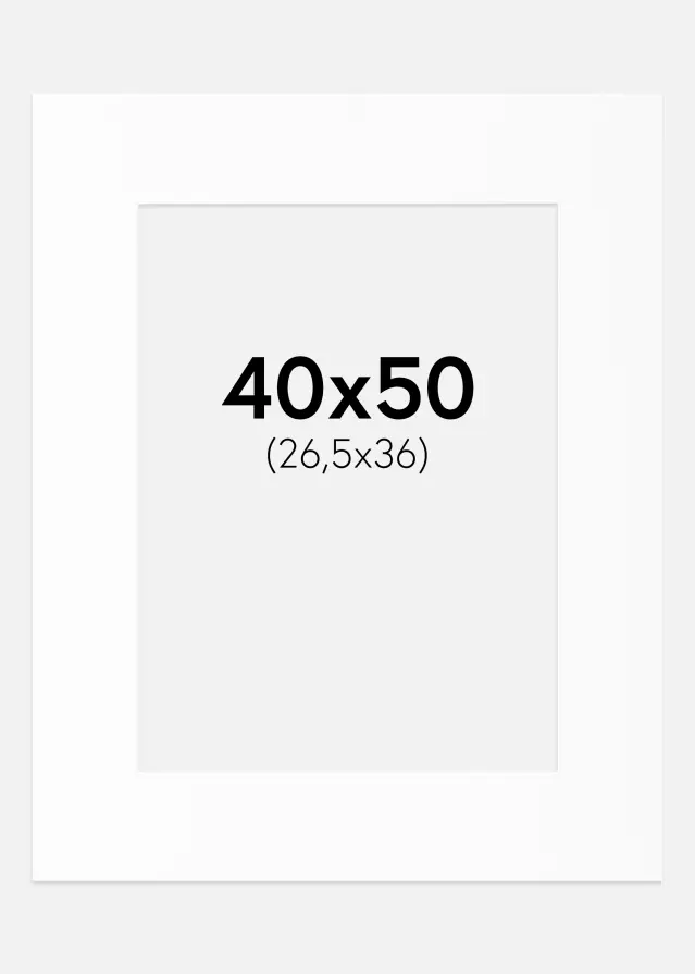 Passepartout Hvit Standard (Hvit kerne) 40x50 cm (26,5x36)