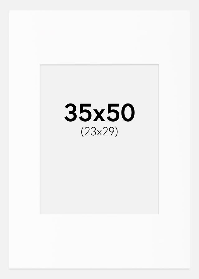 Passepartout Hvit Standard (Hvit kerne) 35x50 cm (23x29)
