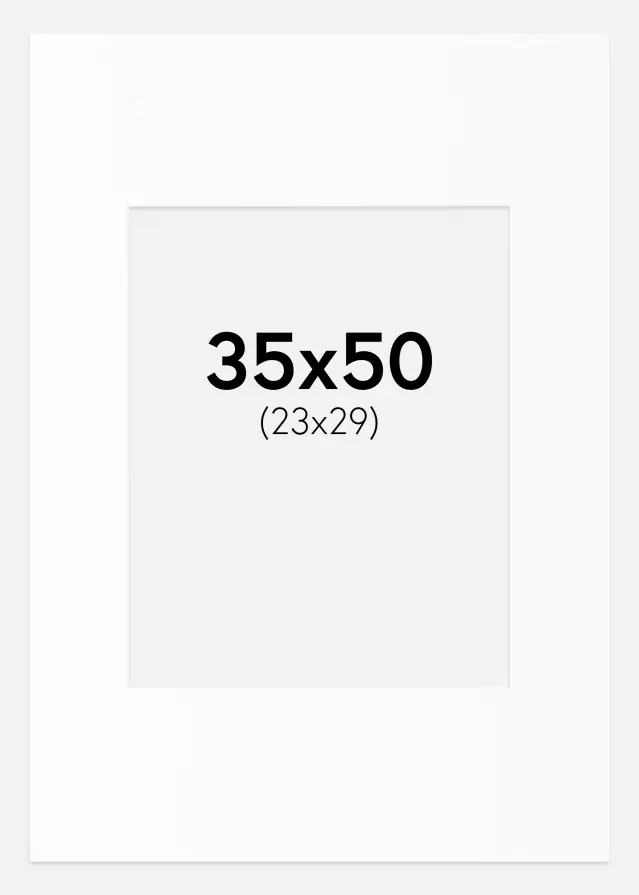 Passepartout Hvit Standard (Hvit kerne) 35x50 cm (23x29)