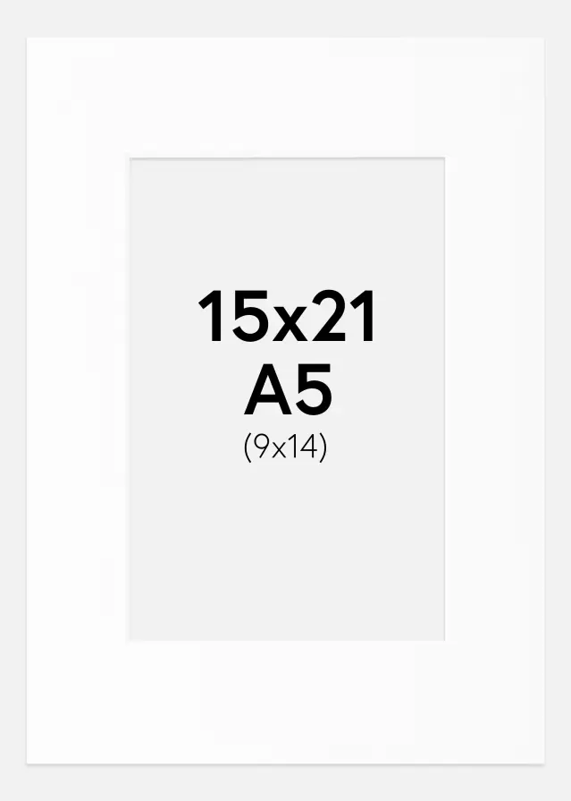 Passepartout Hvit Standard (Hvit kerne) A5 15x21 cm (9x14)