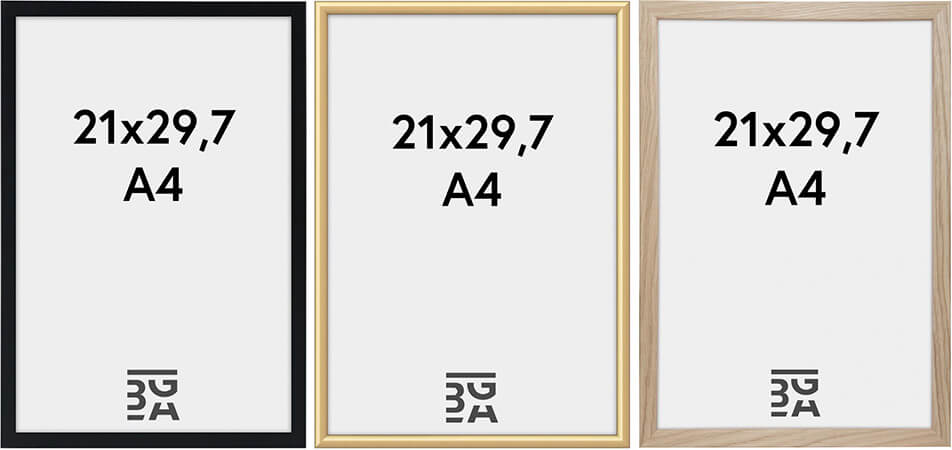 Svart ramme til A4, gullramme til A4, treramme til A4