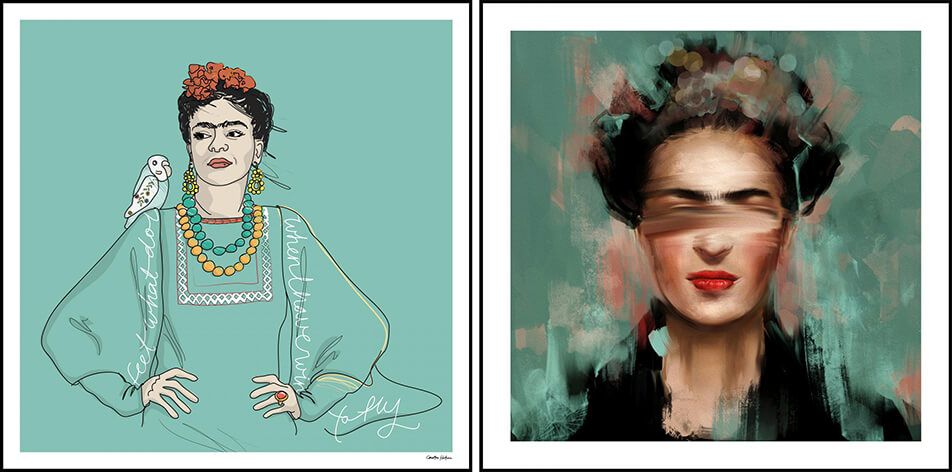 To Frida Kahlo-postere i grønne farger