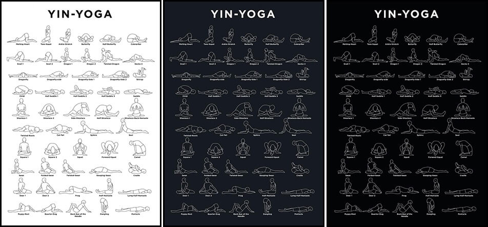 Posters som illustrerer yogaposisjoner